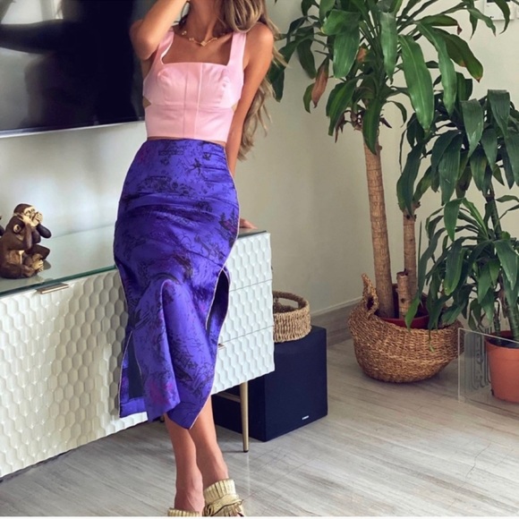 NWT ZARA Piped Printed Pencil Skirt Purple S - Picture 1 of 6